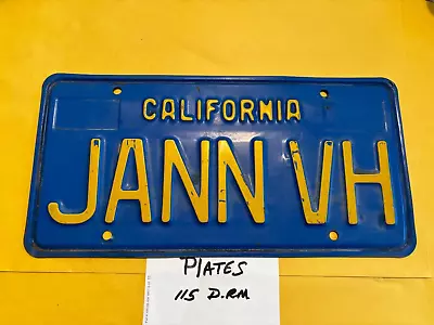 Vintage California Blue & Yellow License Plate -Personalized  JANN VH  With Tags • $39.95