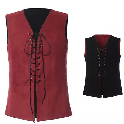 Medieval Men's Vest Pirate Viking Vest Renaissance Reversible Lace-Up Waistcoat • $21.59