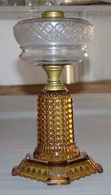 Antique Thousand Eye Lamp Amber Base Clear Font Oil Lamp For #2 Burner • $203.50