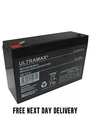 ULTRA MAX 6 Volt 10.0Ah Sealed Rechargeable Lead Acid Back Up Battery 6V 10Ah  • £17.99