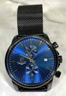 Cheetah CH-1604 Men's Blue Face Chronograph Watch Black SS Mesh Band 5ATM WORKS! • $34.99