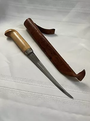 Vintage Fish Fillet Knife Signed With Leather Sheath Made In Finland • $14.99