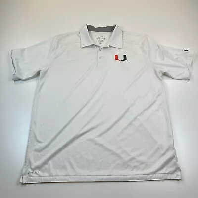 Nike Miami Hurricanes Polo Shirt Mens Large White  Dri Fit Lightweight NCAA • $19.99