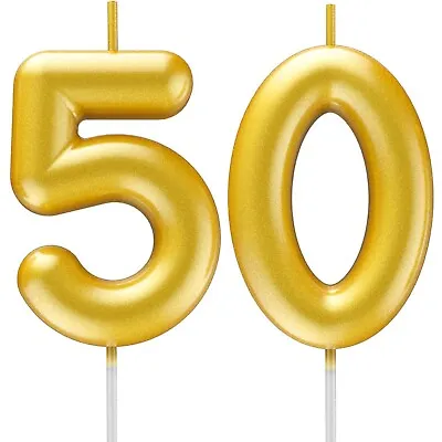 Gold Number 50 Candle 50th Birthday Party Cake Topper Decoration Supplies 9cm • £4.49