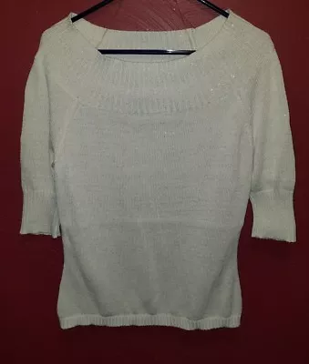 My Favorite Things By Colleen Lopez White Silver Metallic Thread Sweater Women M • $3.99