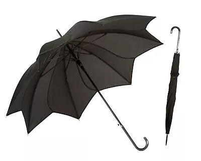 Black Gothic  Auto Open Umbrella: Classic J Stick Handle Wednesday Inspired • $42