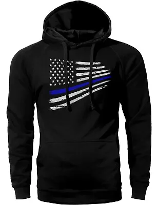 Thin Blue Line Flag Warped Design Police Lives Sweatshirt Hoodie! • $31.99