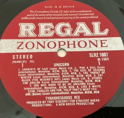 Tyrannosaurus Rex Unicorn LP Stereo Regal Zonophone UK 69 Press Acid Folk  EX++ • £50