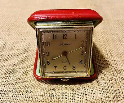 Vintage Seth Thomas 15 Jewel 8 Day Swiss Red Leather Case Travel Alarm • $19.99