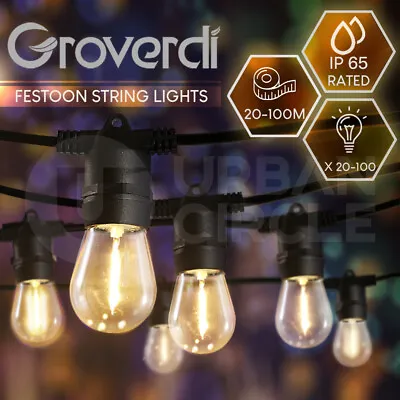 Groverdi 20M-100M Festoon Lights LED String Light Christmas Wedding Waterproof • $29.99