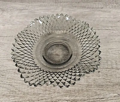 Vintage Smoke Gray Diamond Point Ruffle Edge Indiana Glass Candy Dish • $18