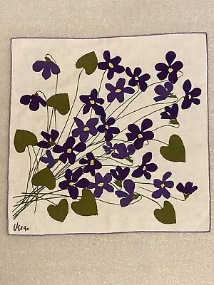 1 Vera Neumann Napkin 16  Square White Purple Green Violets Nice Graphic • $9