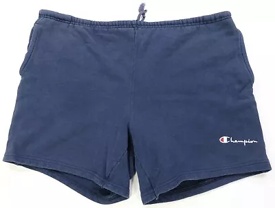 Rare Vintage CHAMPION Signature Spell Out Athletic Shorts 90s Navy Blue Large L • $24.99