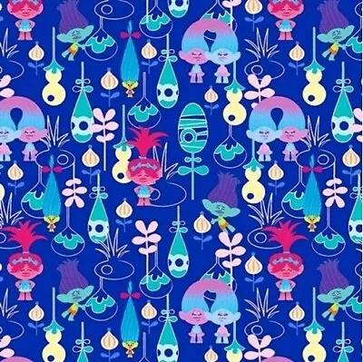 SALE TROLLS CARTOON MOVIE BLUE FABRIC 100% Cotton SOLD BTHY LOWEST PRICE ONLINE • $3.99