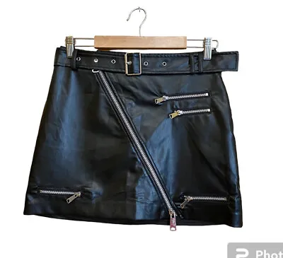 $66 • Buy Zara Women's Faux Leather Mini Skirt Belted And Zippers Size S