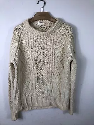 Glenairn Men’s Wool Fisherman Sweater Hand Crafted In Donegal Cream Vintage • $23.92