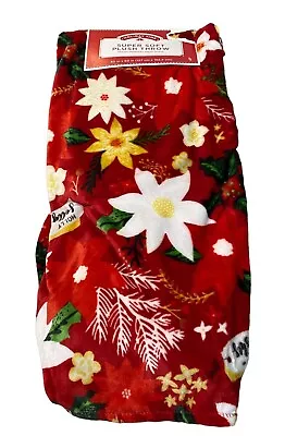 Holiday Time Poinsettia Christmas Throw Blanket 50 X60  (Red) • $19.99