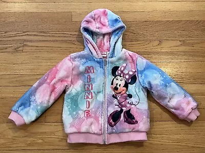 Disney Junior Minnie Mouse Pink Hooded Jacket Size 5 Full Zip Plush Coat Toddler • $19.99
