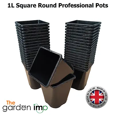 1L Litre Square Round Plant Pots Black Plastic Professional Strong Commercial UK • £6.79