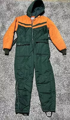 Vintage JC Penny Snowmobile Apparel Winter Snow Suit Boys Green Orange USA Made • $49.99