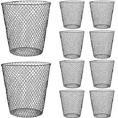 10 Pack Round Waste Basket Wire Mesh Desk Metal Trash Garbage Can Wastebasket... • $45.99