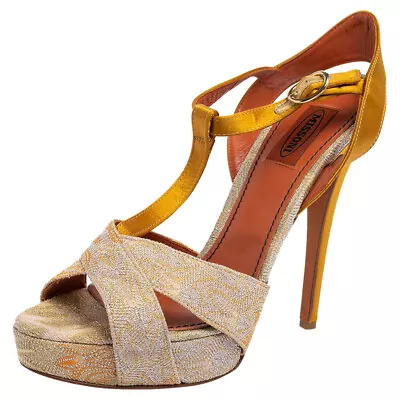 Missoni Multicolor Knit Fabric And Satin T-Strap Platform Sandals Size 40 • $106.05