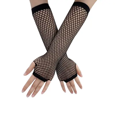 £3.45 • Buy Fishnet Gloves Lace Fingerless Black Arm Gloves 80's Punk Emo Goth Fancy Dress
