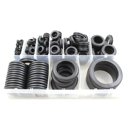 Cable Wiring Rubber *Open* Grommets Assorted Box - 130 Pieces 6mm - 50mm • £14.95