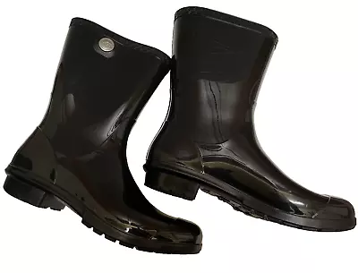 EUC UGG SIENNA BLACK Waterproof Rubber Shiny Rain Boot WOMEN'S  Sz 9 • $21.97