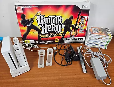 Nintendo Wii Console PAL Bundle: Guitar Hero2X Controllers Microphone 8X Games • $165.95