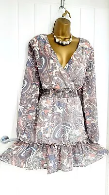 £3.20 • Buy LIPSY LONDON Size 16 NEW BNWT  Light Chiffon Paisley Flippy Frill Summer Dress