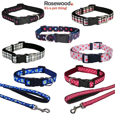 Rosewood Dog Collars Or Leads Wag N Walk Fashion Nylon Polka Stars Check Daisy • £4.49