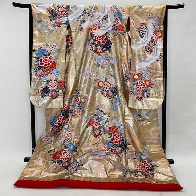 Japanese Kimono Uchikake Gold Furisode  Vintage Furisode Silk 1713 • $315