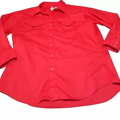 Vintage Mesquite Western Pearl Snap Shirt Red Long Sleeve Men's Size XL 18-34 • $24.49