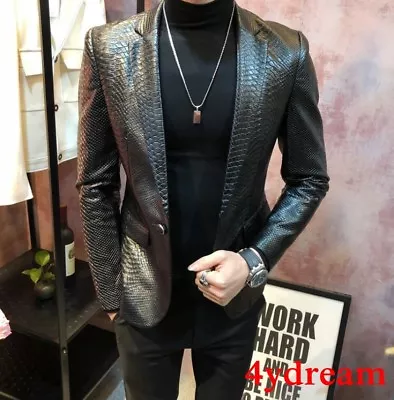$68.88 • Buy Mens Alligator Pattern Formal Dress Coat Motorcycle Biker Punk Jacket Blazer NEW