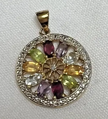 Dee Berkeley Sterling Silver Gold Vermeil DBJ Multi Gemstone Round Wheel Pendant • $19.99