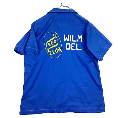 Vintage Hilton Bowling Shirt Size 40 Blue 70s Chain Stitch Button Up Made Usa • $46.74