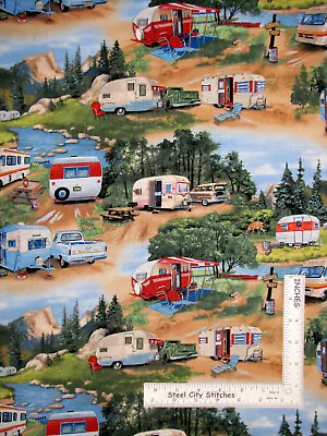 Vintage Camper Camping Trailers #3502 Cotton Fabric Elizabeth's Studio By Yard • $10.98