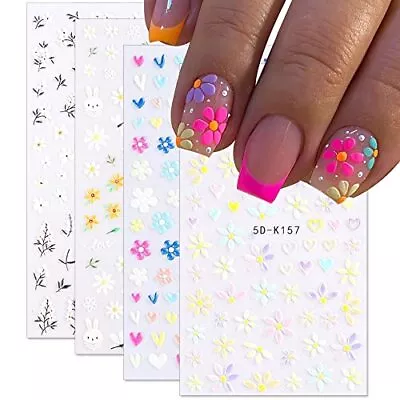 Daisy Nail Art Sticker 5D Exquisite Nail Art Supplies White Floral Nail Flower • $11.37