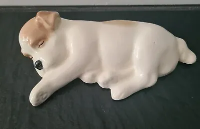 1932+ W.R. Midwinter Burslem Sleeping White Brown Spot Puppy Dog Ornament Figure • $63.39