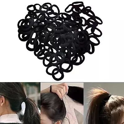 100Pcs Black Hair Ties Seamless Stretch Small Thick No Damage Soft Hair • £5.04