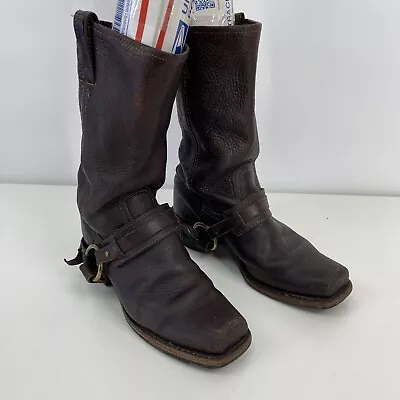 Frye Boots Harness Brown Leather Womens 8.5M Biker Motorcycle Made In • $87