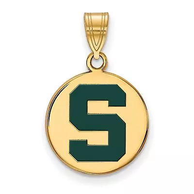 Michigan State Spartans Green School Letter Logo Disc Pendant Gold Plated Silver • $59.99