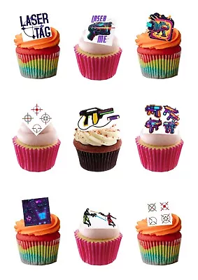 24 STAND UP Laser Tag Shooting Game Edible Wafer Paper Cake Toppers • £2.39