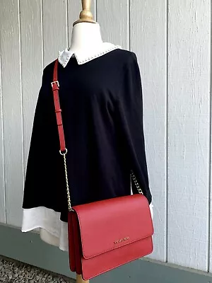 🍒NWT MICHAEL KORS Daniela Large Saffiano Leather Crossbody Bag Bright Red • $99