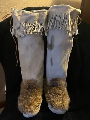 Vntg Handmade Moccasin Boots Used In Muzzleloading Rendezvous Lt 1970- Early1980 • $40