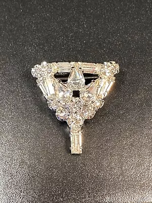 Vintage Art Deco Style Clear Rhinestone Silver Tone  Brooch Pin • $19.95