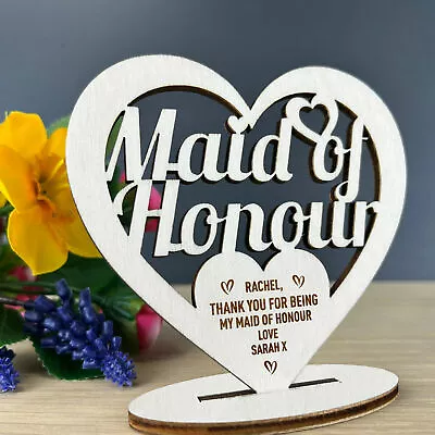 Gift For Maid Of Honour Thank You Wood Standing Heart Maid Of Honour Gifts • £4.99