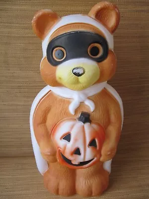 Vintage Empire Blow Mold Halloween Teddy Bear Raccoon Bandit Holding Pumpkin 24  • $85
