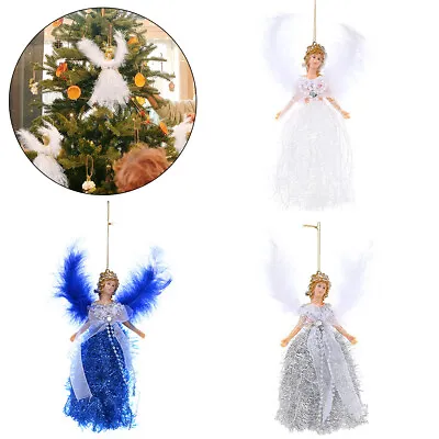 Christmas Tree Angel Fairy Doll Topper Silver Blue White Hanging Xmas Decoration • £3.19